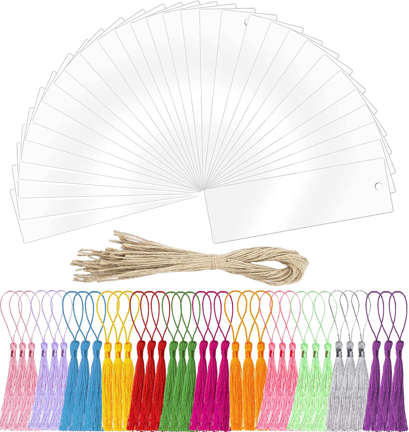 Acrylic Blank Bookmark, Betterjonny 30Pcs Clear Craft Bookmark Acrylic Book Markers With 36Pcs Bookmark Tassels And 30Pcs Ropes