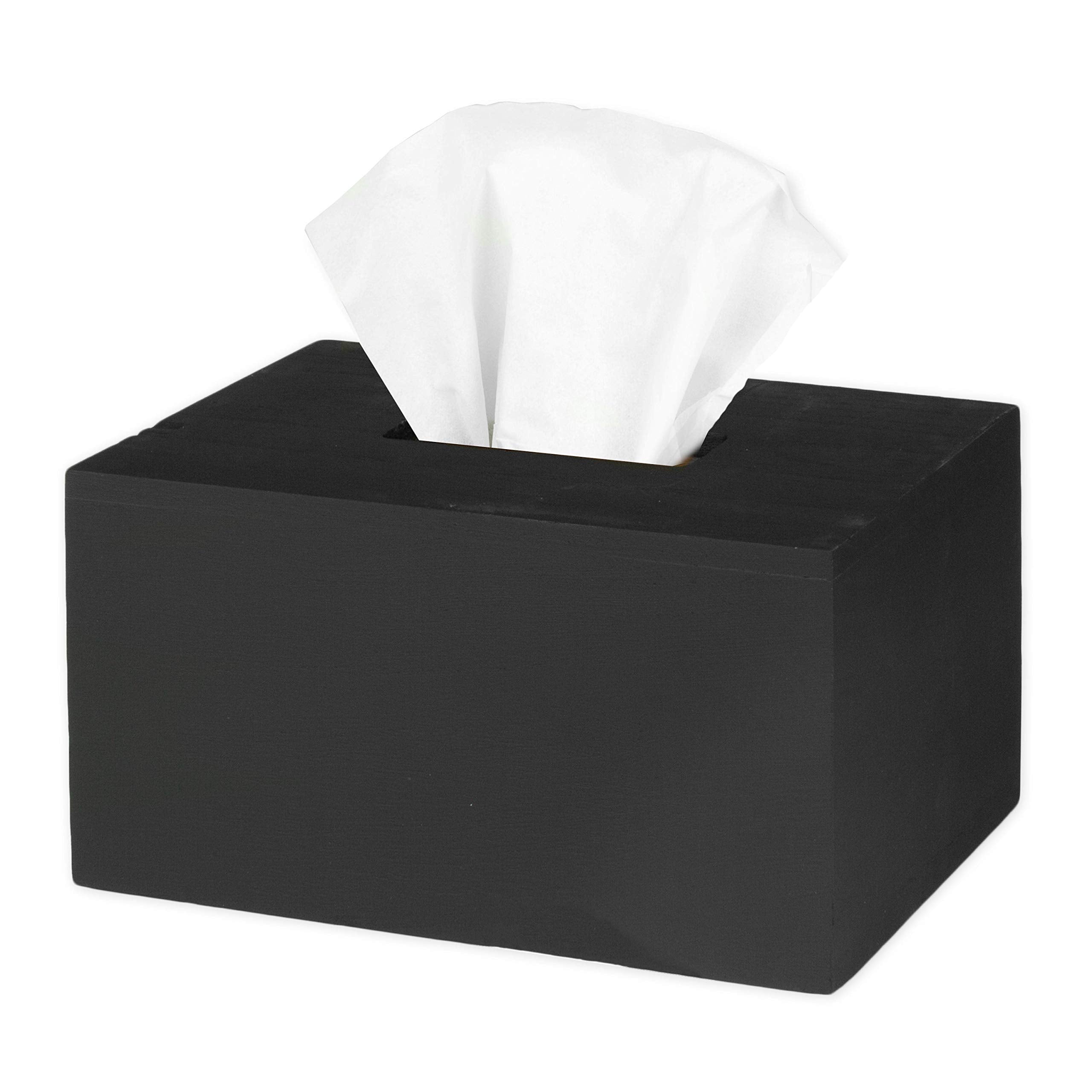 Ilyapa Wood Tissue Box Cover Rectangular - Rustic Farmhouse Black Wooden Tissue Holder