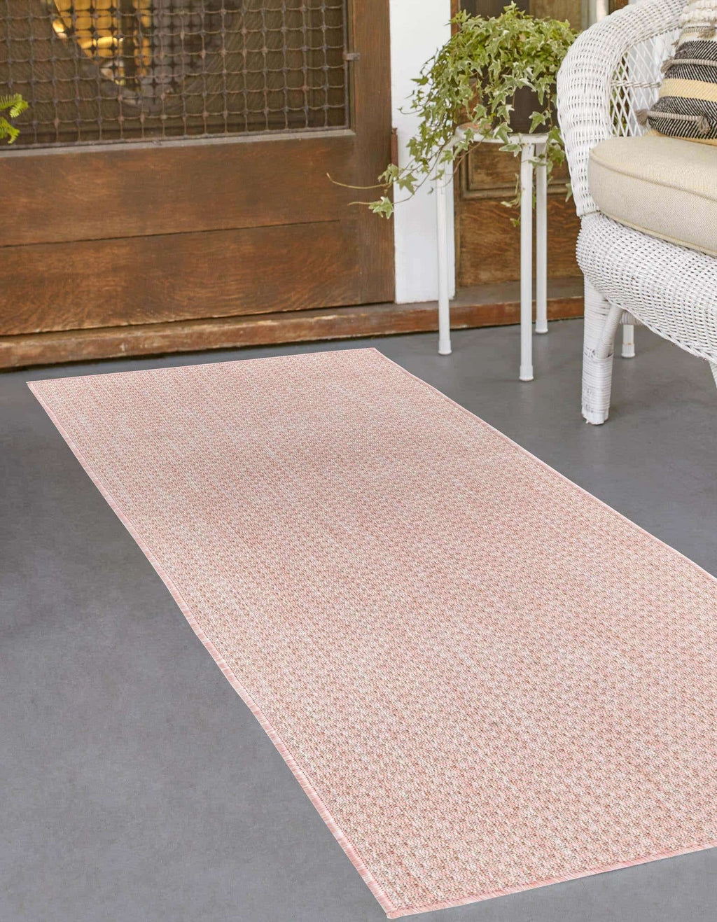 Unique Loom Collection Casual Transitional Solid Heathered Indoor/Outdoor Flatweave Area Rug (2' X 6' 1'' Runner, Whisper Pink/I
