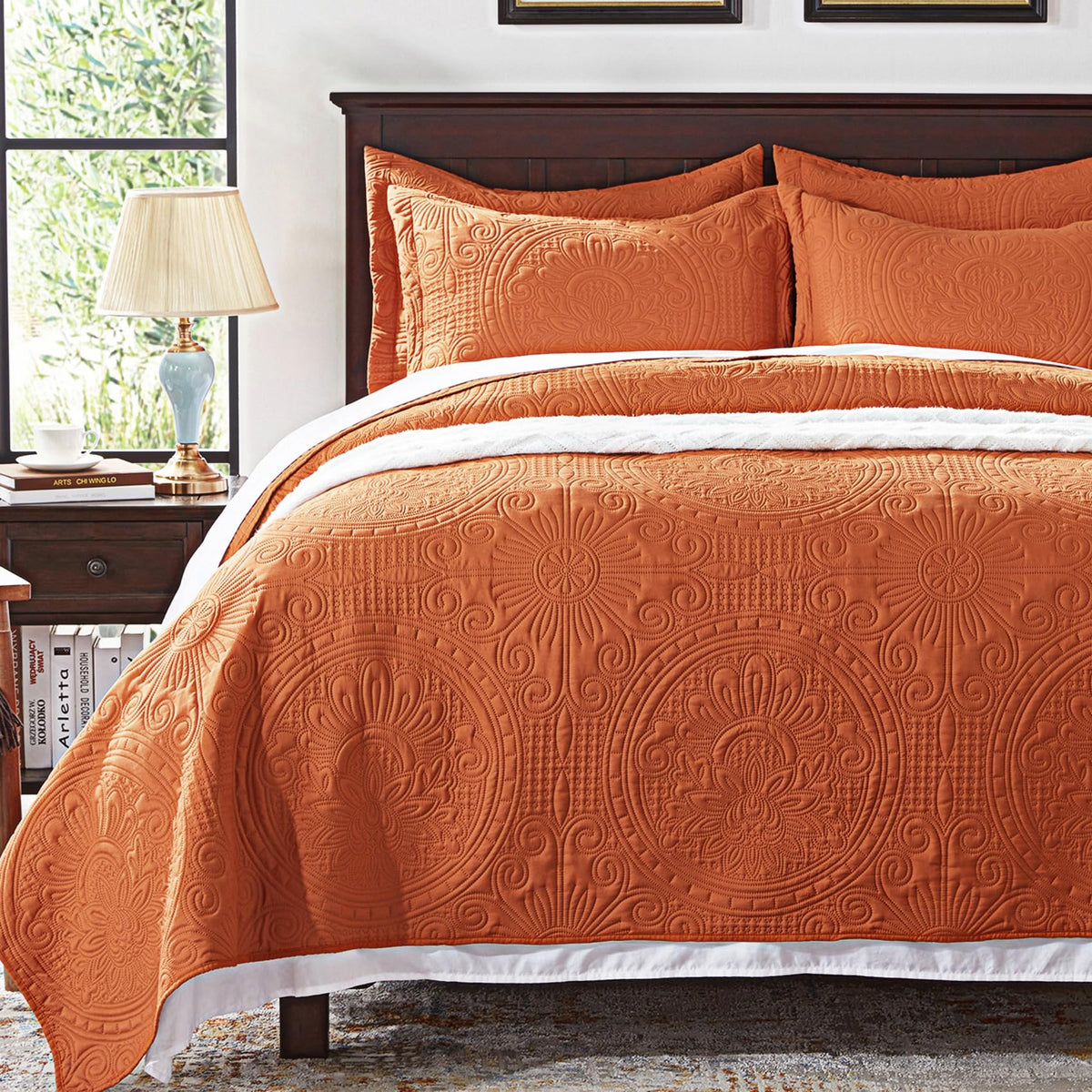 Anluoer Quilt Queen Size Bedding Set-Burnt Orange Embossed, Bedspreads-Lightweight Summer Soft Microfiber Bedspread, Bed Coverle