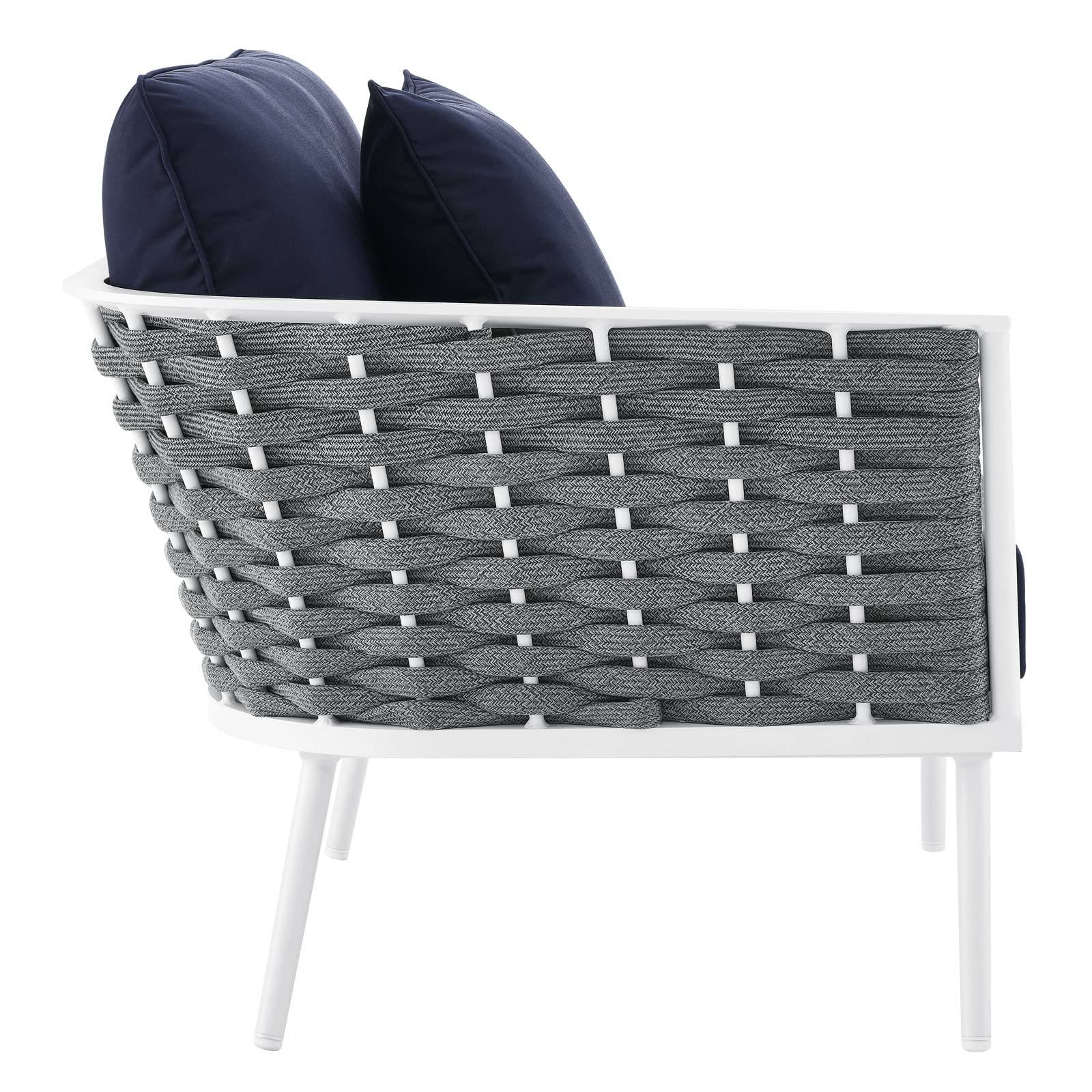 Modway Stance Outdoor Patio Woven Rope Aluminum Sectional Sofa, Left-Facing Armchair, White Navy
