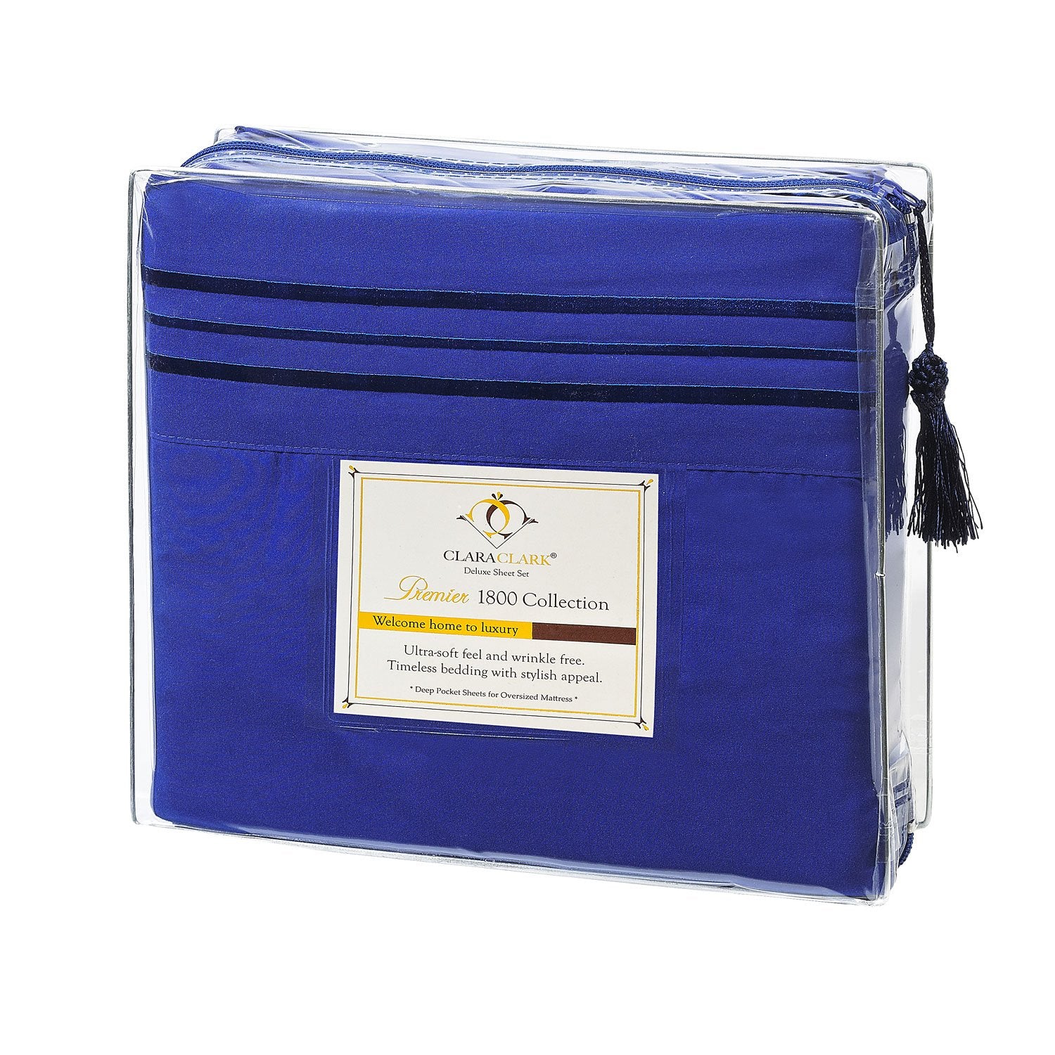 Clara Clark Bed Sheets, Premier 1800 Series 4 Piece Bed Sheet Set, Deep Pocket, Wrinkle, Fade, Stain Resistant, Luxury Soft Bedding Sheets & Pillowcases, Queen, Royal Blue