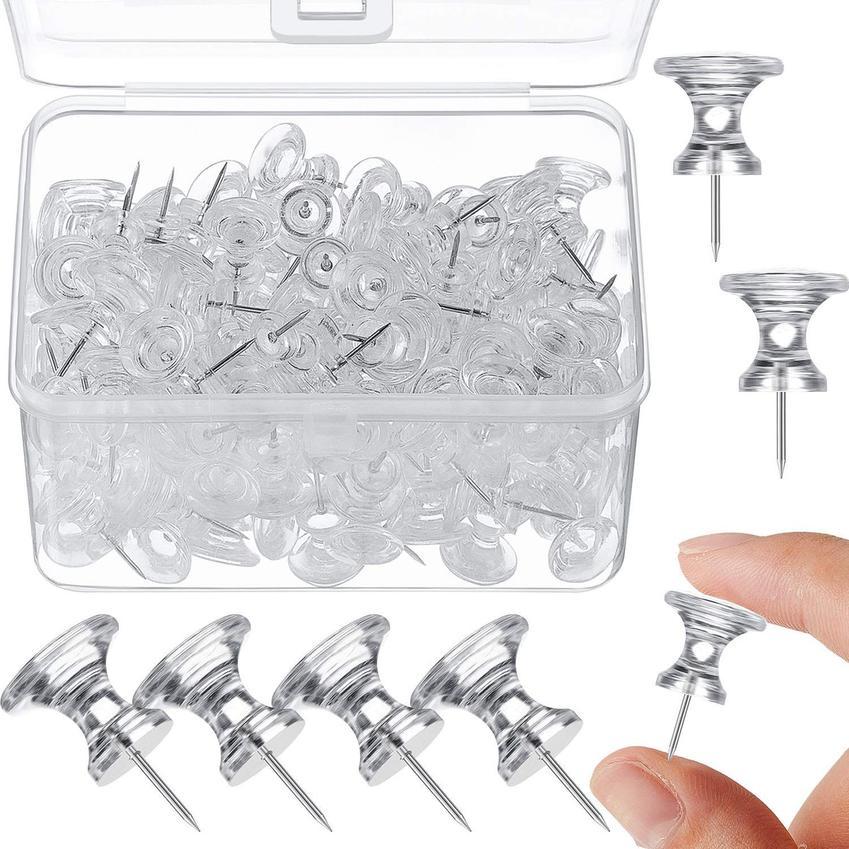 Outus 100 Pcs Giant Push Pins Large Thumb Tacks Plastic Heads 1 Inch Jumbo Push Pins For Cork Board Map Posters Office School(Cl