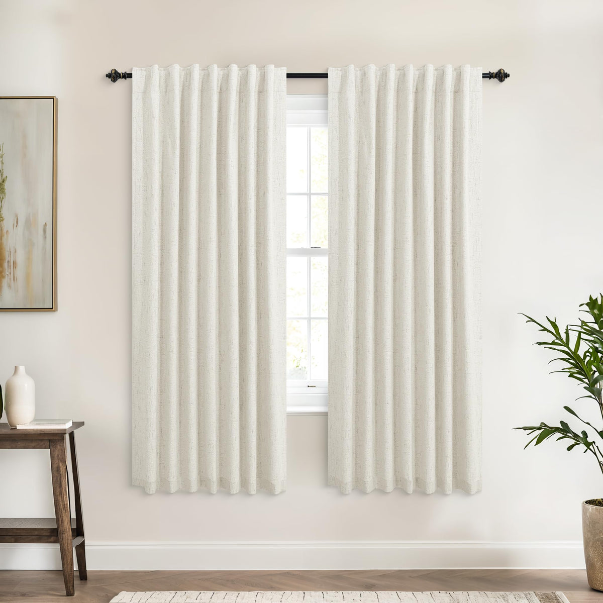 Koufall 72 Inch Long Black Out Curtains,Linen Textured Back Tab Room Darkening Blackout Curtains For Living Room Bedroom 72 In L