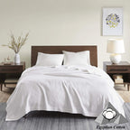 Madison Park Egyptian Cotton Luxury Blanket White 108X90 King Size Knit Premium Soft Cozy 100% Cerified Egyptian Cotton For Bed, Couch Or Sofa
