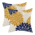 Mustard Yellow Navy Blue Pillow Covers 18x18 Inch Set of 2 White Dahlia Floral Decor Throw Pillows Summer Modern Geometry Flower