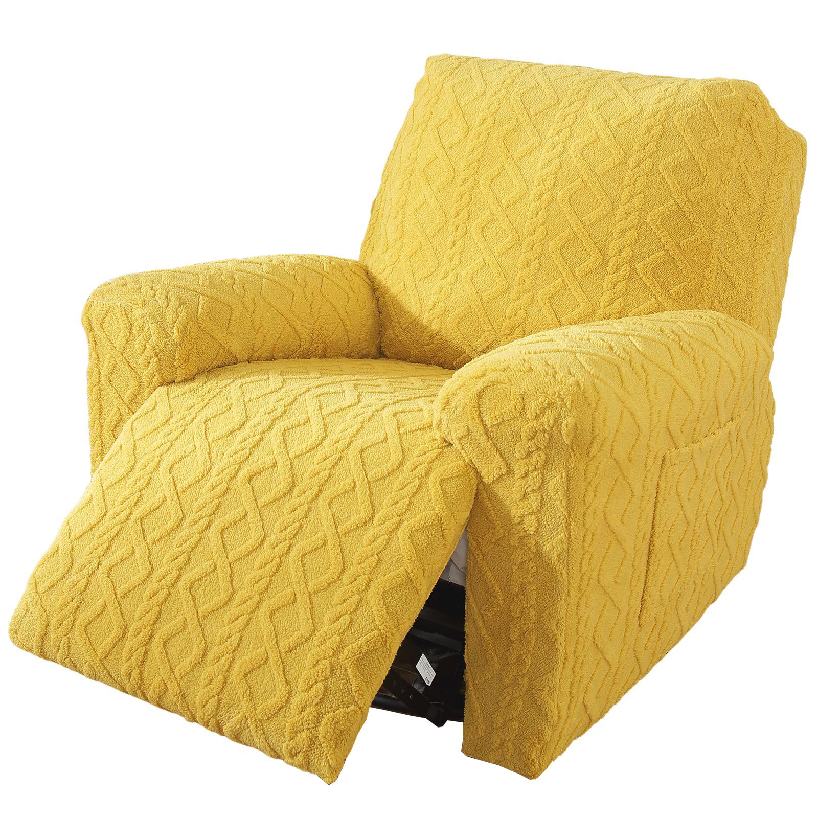 vctops 4 Pieces Geometric Jacquard Plush Recliner Slipcovers Soft Fuzzy Fluffy Sofa Couch Cover Anti-Slip Furniture Protector wi