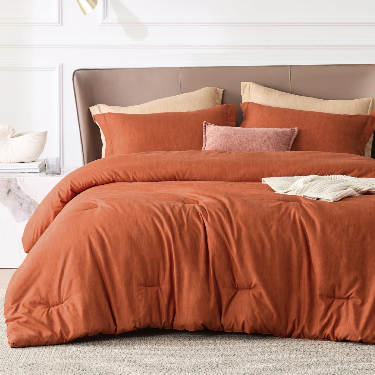 Bedsure Full Comforter Set - Burnt Orange Comforter Full Size, Soft Bedding For All Seasons, Cationic Dyed Bedding Set, 3 Pieces