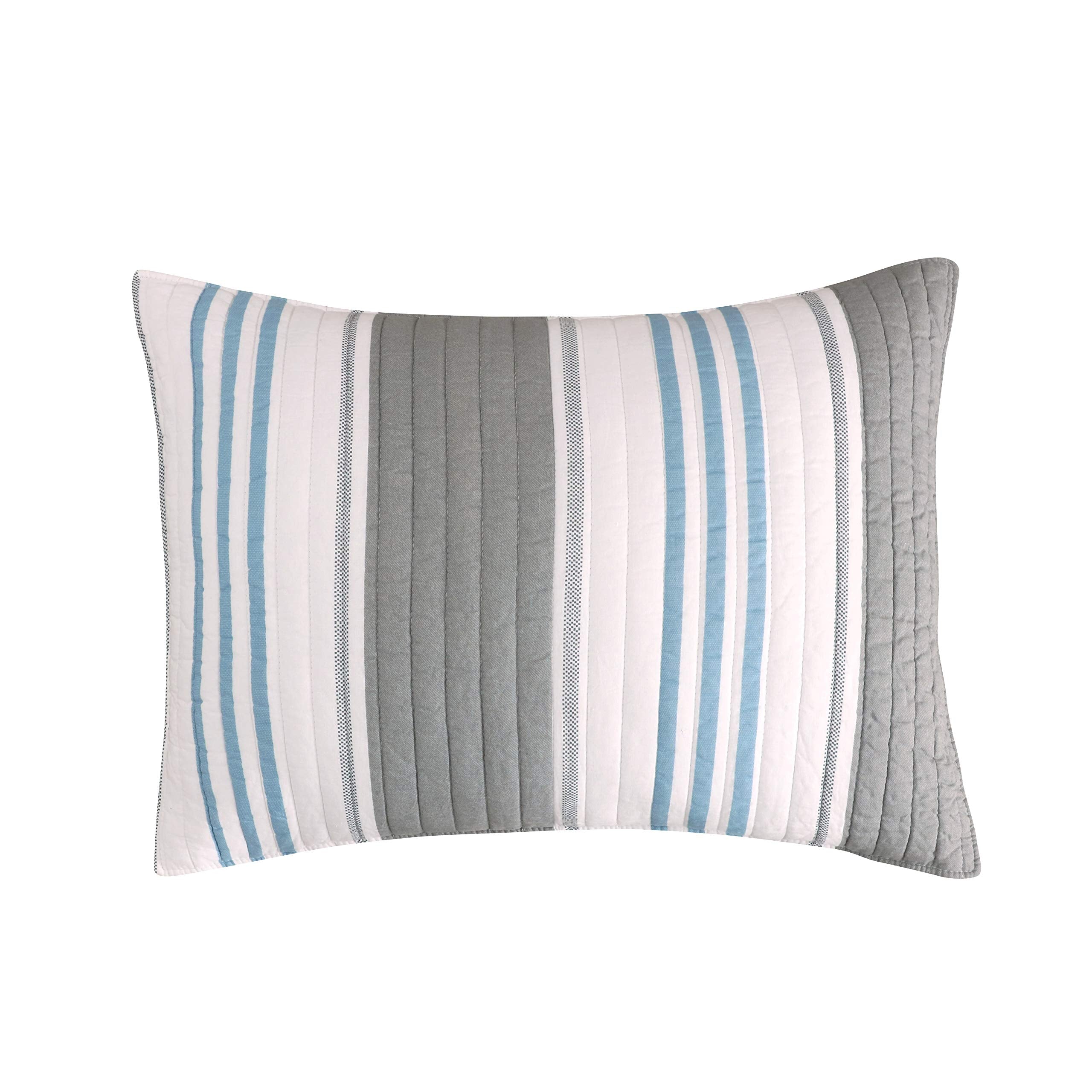 Provincetown Standard Sham By Levtex Home - Striped Coastal - Grey, White, And Blue - (26X20In.) - Reversible - Cotton