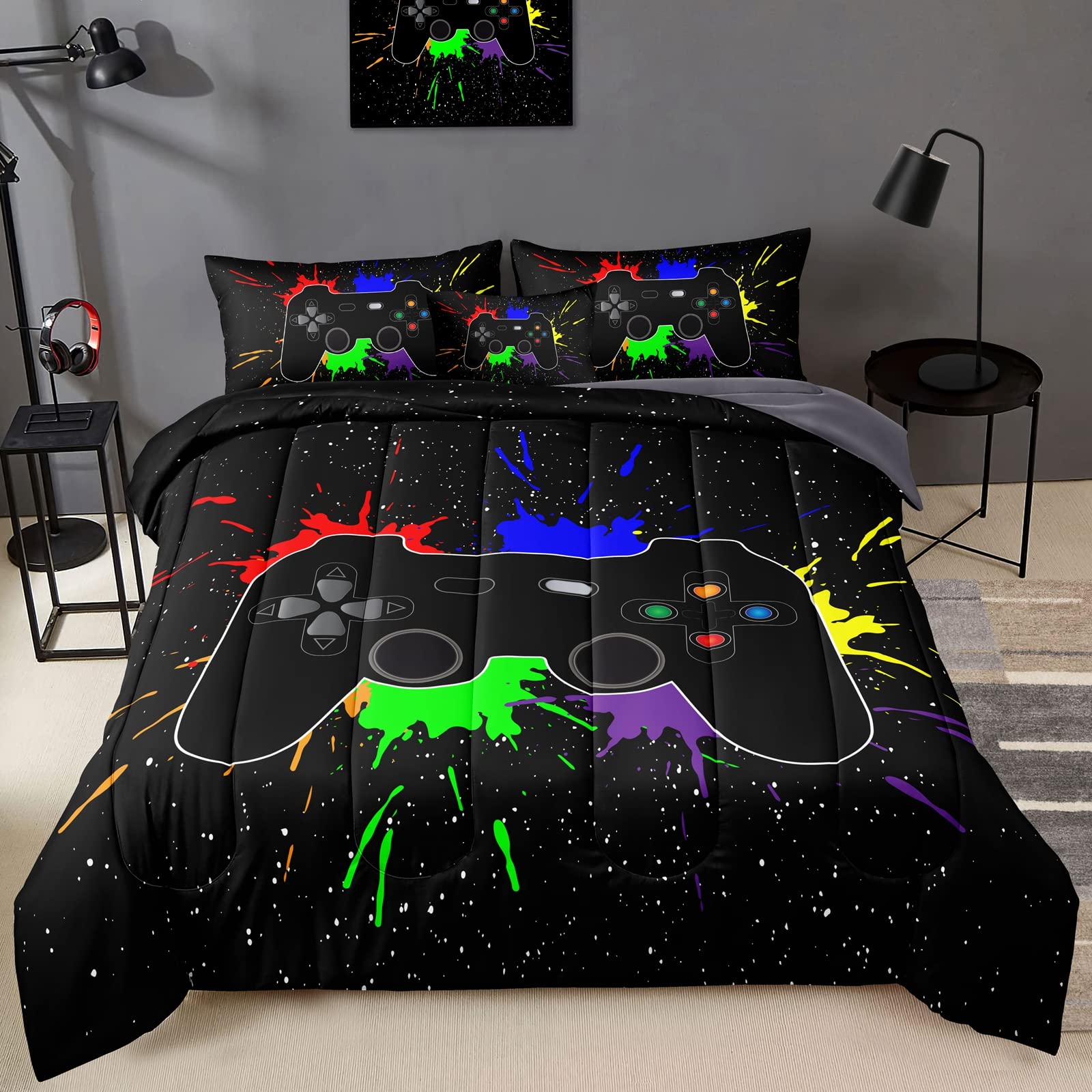 Bducok Boys Bed In A Bag Game Comforter Sets Queen Size,Video Game Controller Comforter For Boys Kids Adult 3D Gamepad Microfibe