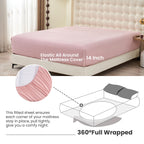 Simple&Opulence Belgian Linen Sheet Set Solid Color - 3 Pieces (1 Flat Sheet & 1 Fitted Sheet & 1 Pillowcase) Natural Flax Cotton Blend Soft Bedding Breathable Farmhouse - Pale Pink, Twin Size