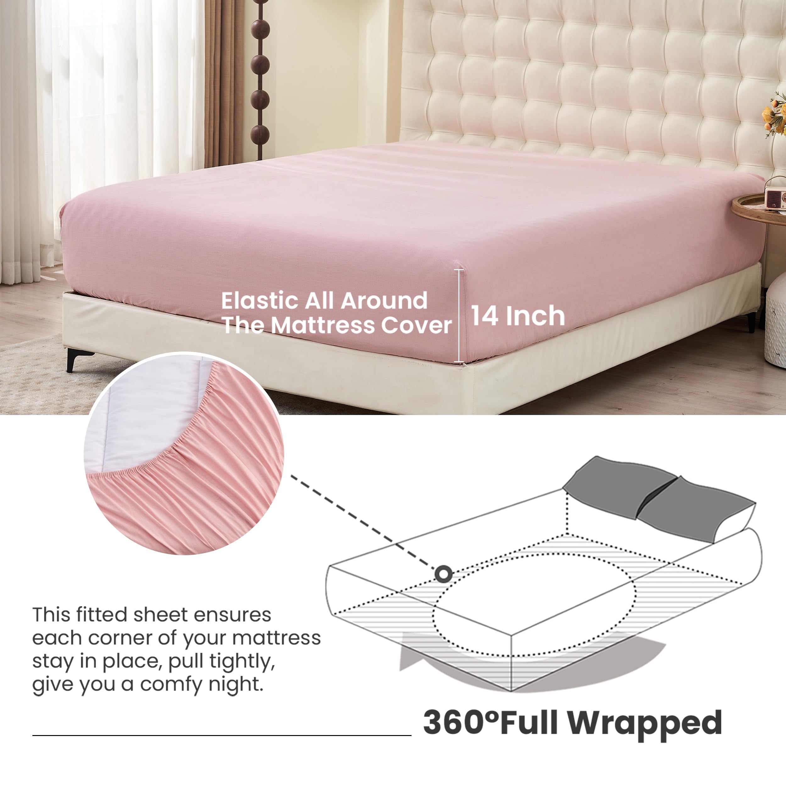 Simple&Opulence Belgian Linen Sheet Set Solid Color - 3 Pieces (1 Flat Sheet & 1 Fitted Sheet & 1 Pillowcase) Natural Flax Cotton Blend Soft Bedding Breathable Farmhouse - Pale Pink, Twin Size