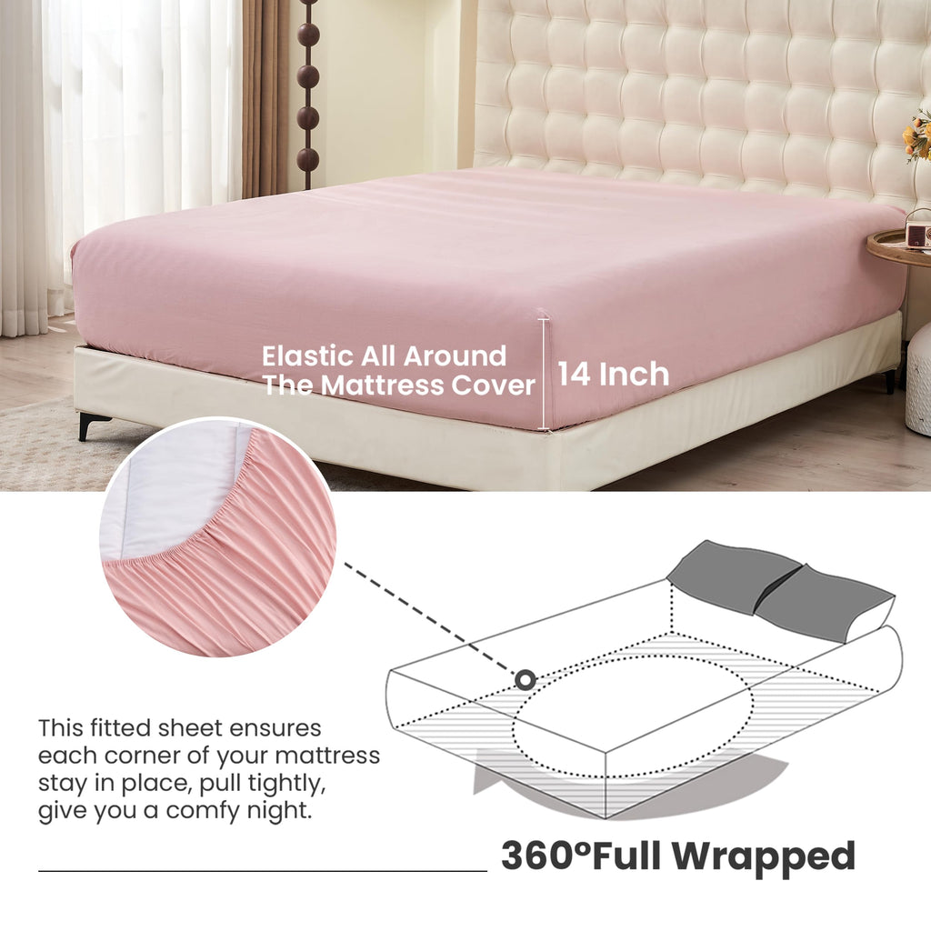 Simple&Opulence Belgian Linen Sheet Set Solid Color - 4 Pieces (1 Flat Sheet & 1 Fitted Sheet & 2 Pillowcases) Natural Flax Cotton Blend Soft Bedding Breathable Farmhouse - Pale Pink, Queen Size