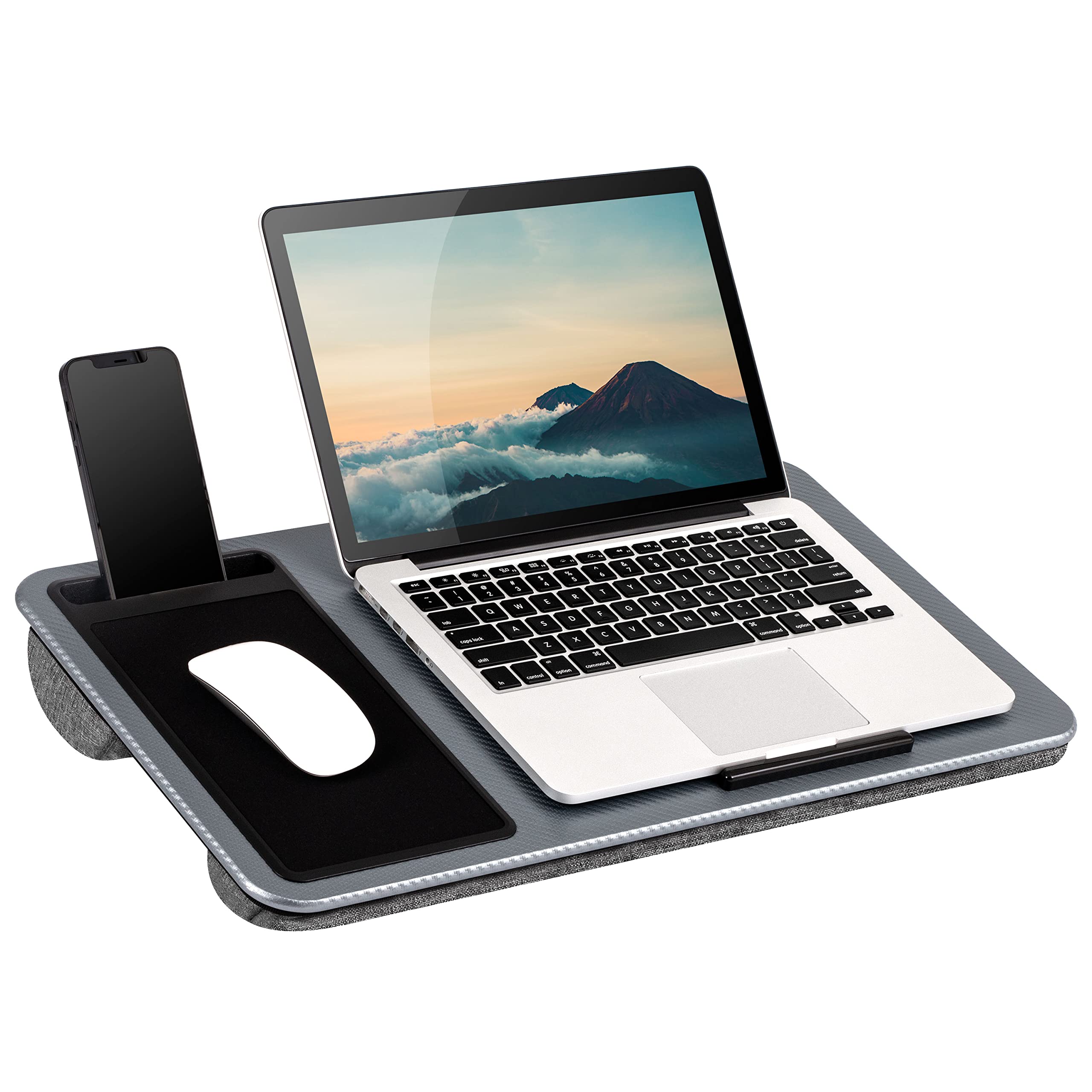 Lapgear Home Office Lap Desk - Left-Handed - With Mouse Pad, Device Ledge, And Phone Holder - Silver Carbon - Fits Up To 15.6 In