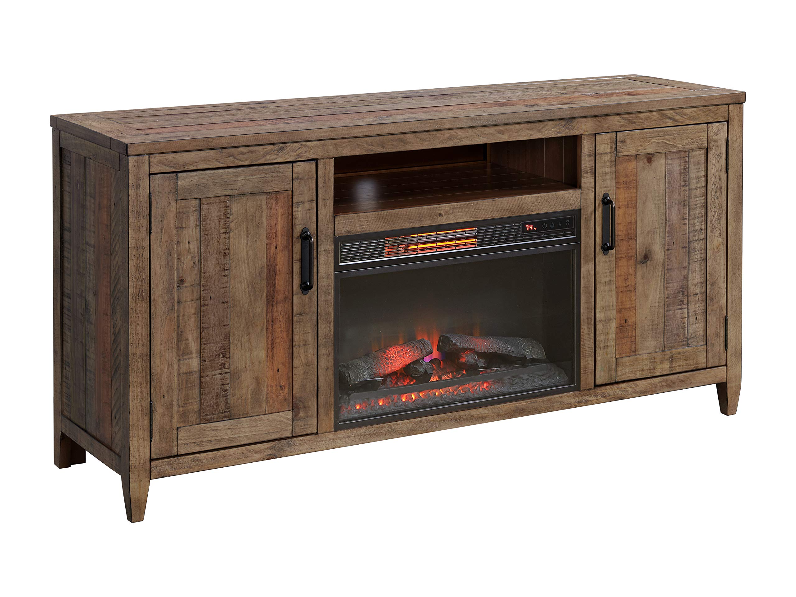 Martin Svensson Home Napa 65&quot; Solid Wood Tv Stand With Electric Fireplace, Natural