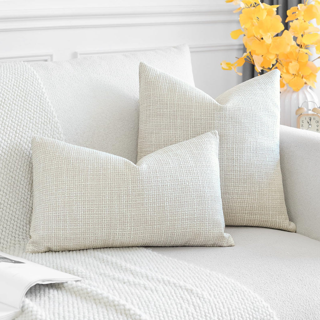 Otostar Pack Of 2 Throw Pillow Covers 12X20 Inch Linen Beige Pillowcases Farmhouse Decorative Solid Pillow Covers 30X50 Cm Lumba