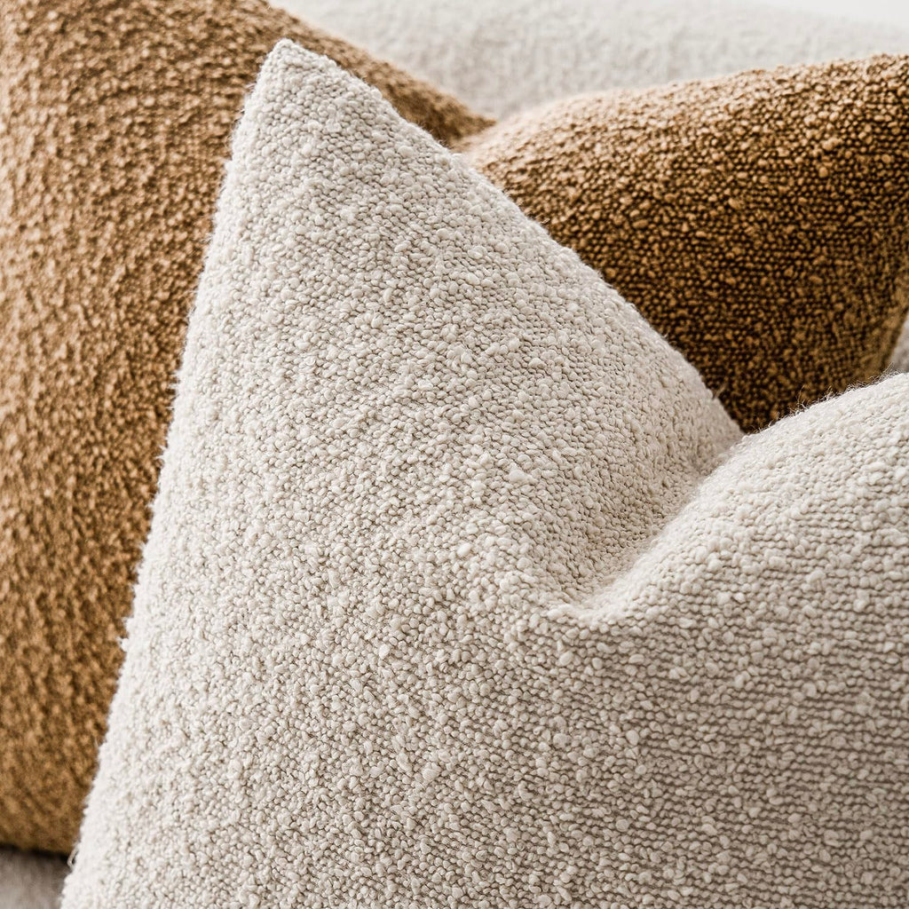 Foindtower Set Of 2, Decorative Textured Boucle Throw Pillow Covers Accent Solid Pillow Cases Neutral Cozy Couch Cushion Case Fo