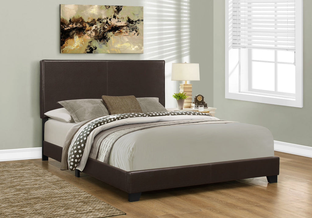 Monarch specialties , Bed, Leather-Look, Dark Brown, Queen