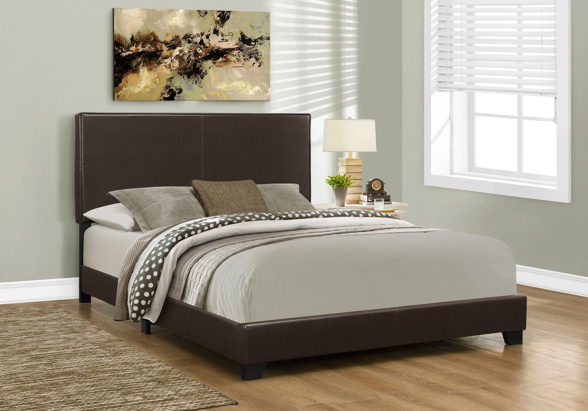 Monarch specialties , Bed, Leather-Look, Dark Brown, Queen