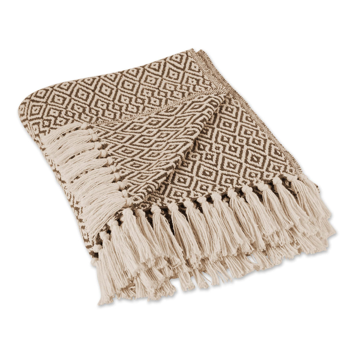Dii Rustic Farmhouse Double Diamond Woven Throw, 50X60, Brown