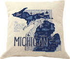 Drupsco Michigan Pillow Covers 18X18 - Cotton Linen Michigan Throw Pillow Case, Michigan Decorative Pillow