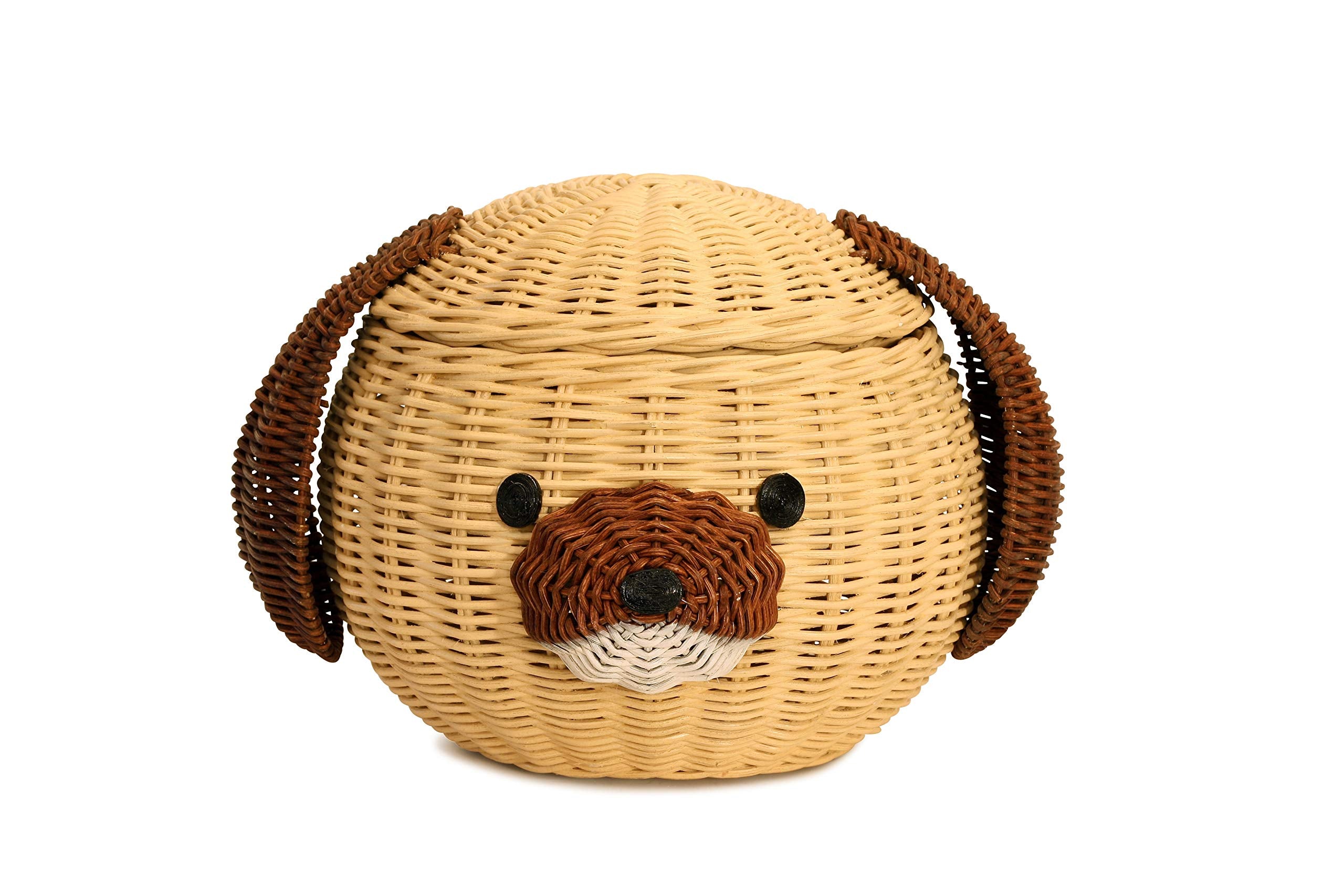 G6 COLLECTION Dog Rattan Storage Basket with Lid Decorative Bin Home Decor Hand Woven Shelf Organizer Cute Handmade Handcrafted 