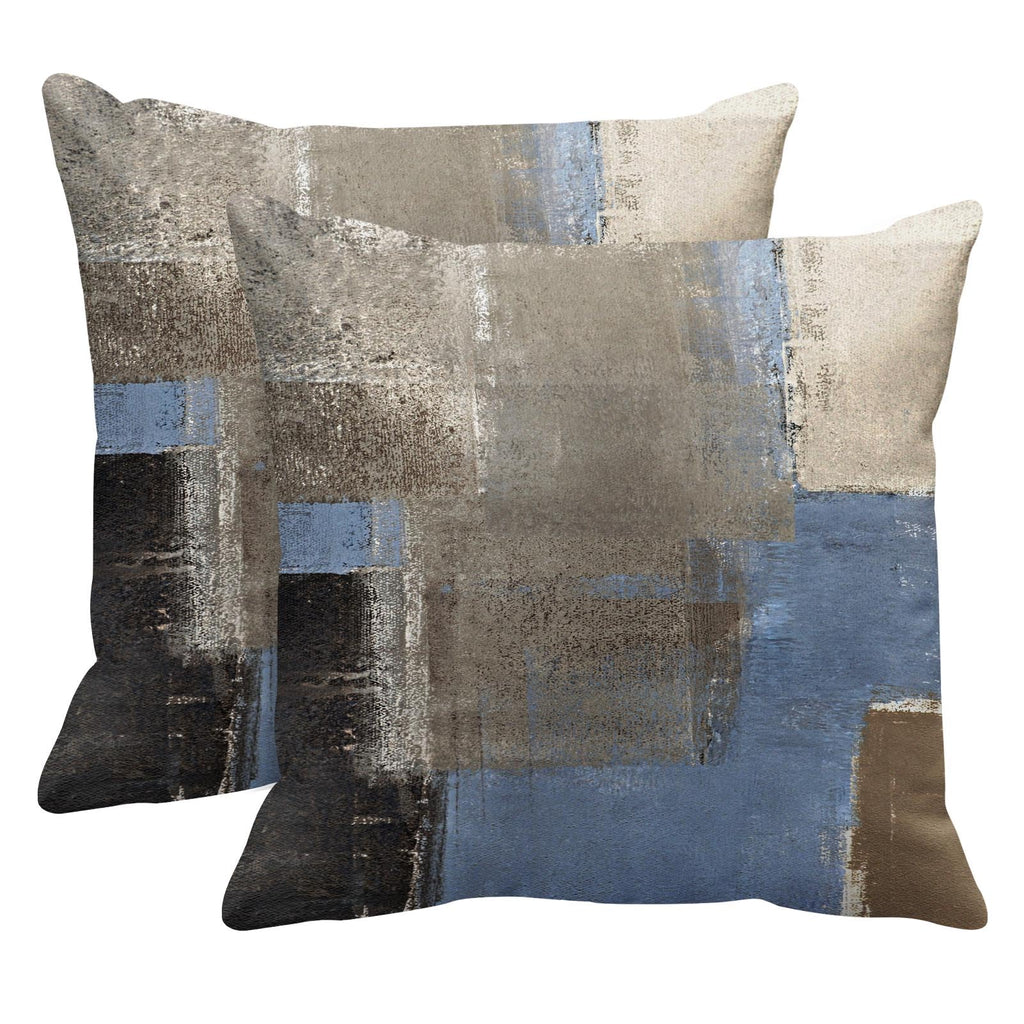 Emvency Set Of 2 Blue Painting Throw Pillow Covers Contemporary Line Brown Abstract Modern Design Retro Decorative Pillow Case H