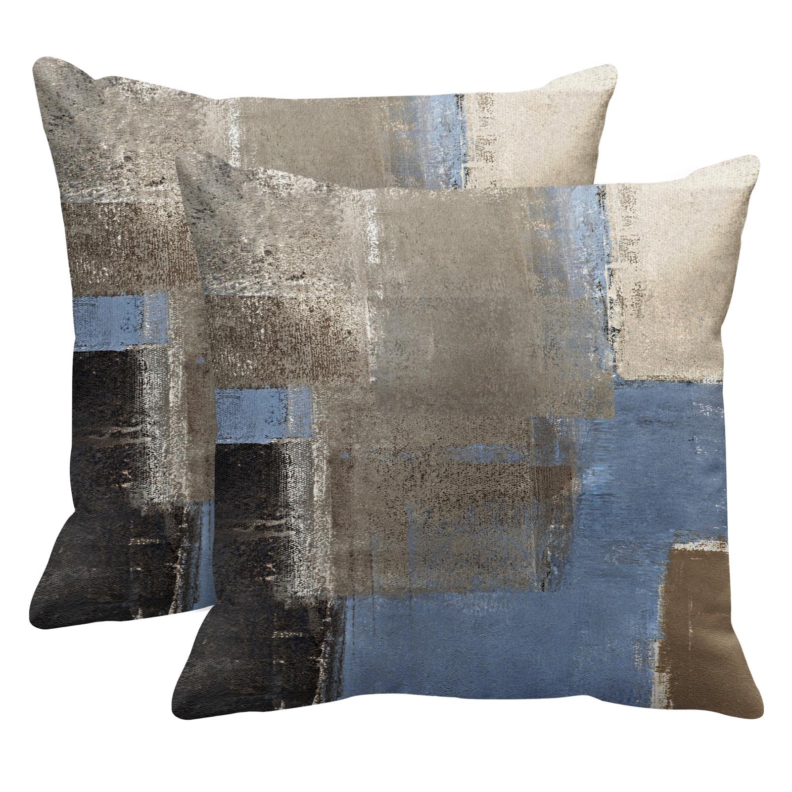 Emvency Set Of 2 Blue Painting Throw Pillow Covers Contemporary Line Brown Abstract Modern Design Retro Decorative Pillow Case H