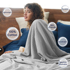 Phf 100% Cotton Waffle Weave Blanket Twin Size 66'X90' -Lightweight Washed Soft Breathable Blanket For All Season-Perfect Blanket Layer For Couch Bed Sofa - Light Grey