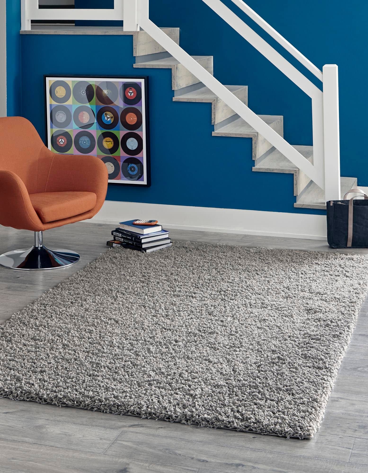 Rugs.com - ber Cozy Solid Shag Collection Rug - 4 x 6 Cloud Gray Shag Rug Perfect for Entryways, Kitchens, Breakfast Nooks, Ac