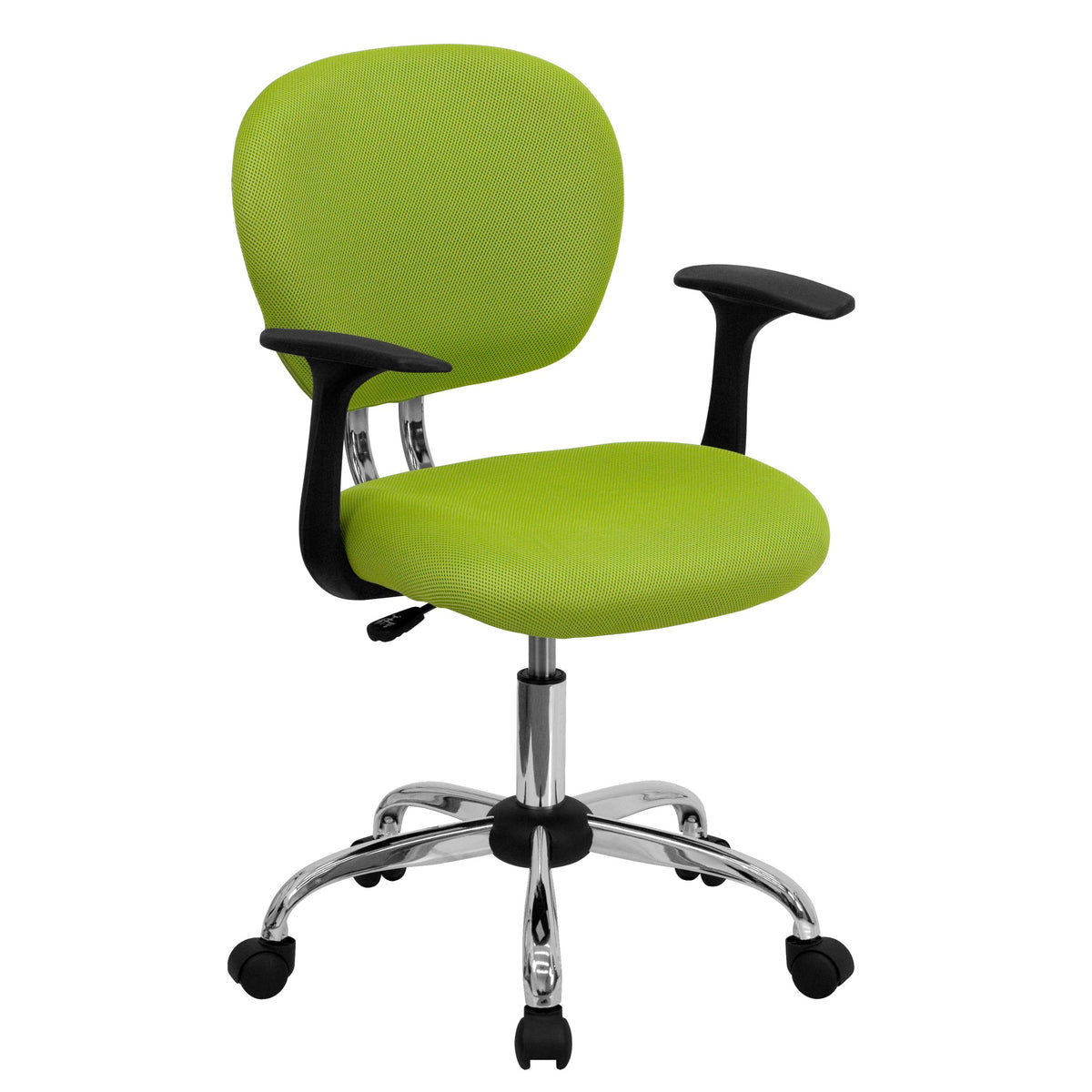 Flash Furniture Beverly Mid-Back Apple Green Mesh Padded Swivel Task Office Chair with Chrome Base and Arms