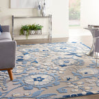Nourison Aloha Indoor/Outdoor Blue/Grey 9' X 12' Area-Rug,Easy-Cleaning, Non Shedding, Bed Room, Living Room, Dining Room, Deck, Backyard, Patio (9X12)