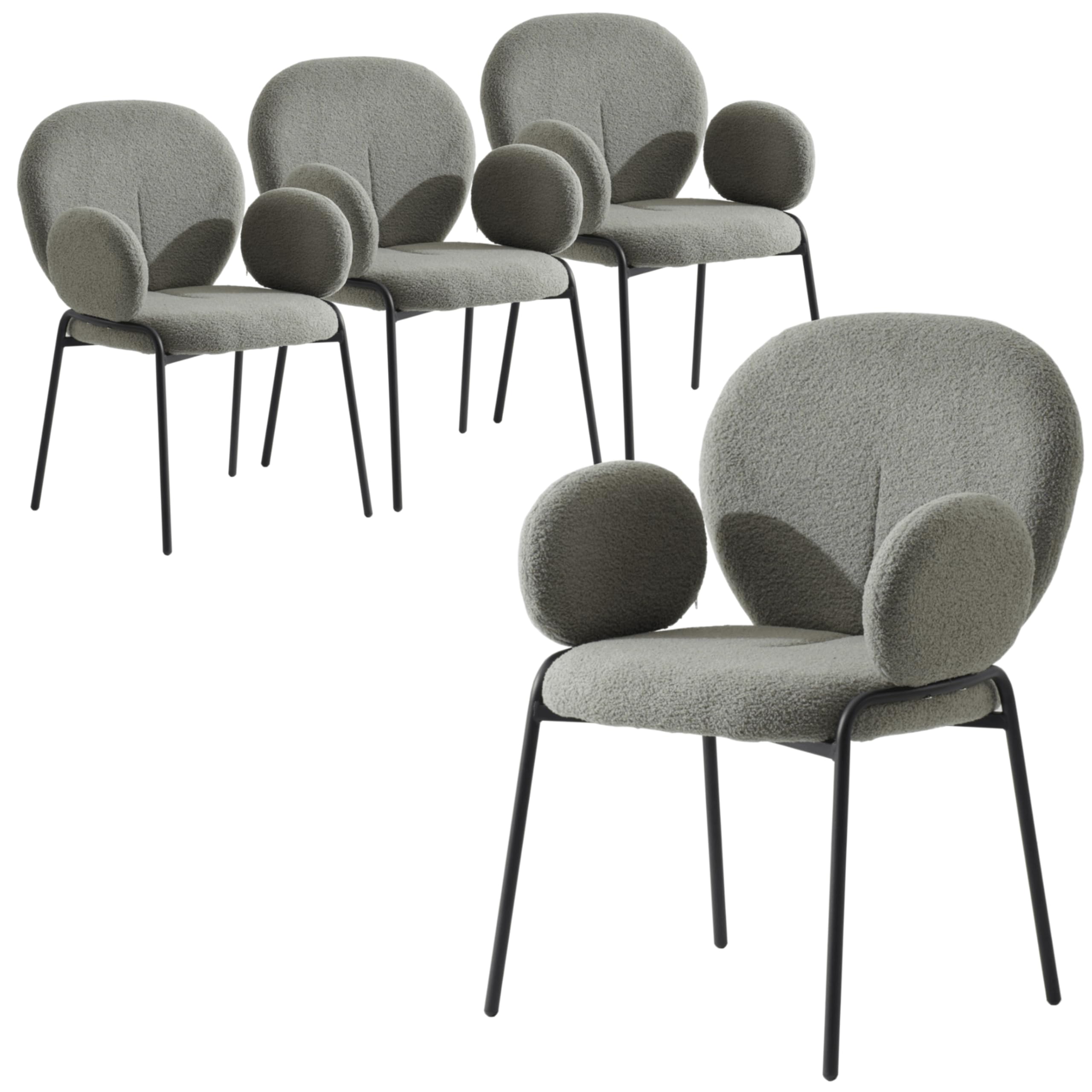 Celestial Series Boucle Dining Arm Chair, Black Frame with Green Fabric Set of 4