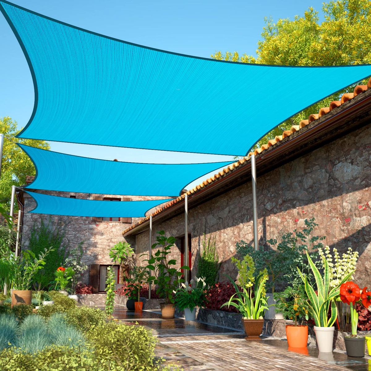 Shademart 10 ' X 17 ' Turquoise Sun Shade Sail Rectangle Smslr Canopy Fabric Cloth Screen, Water And Air Permeable & Uv Resistan