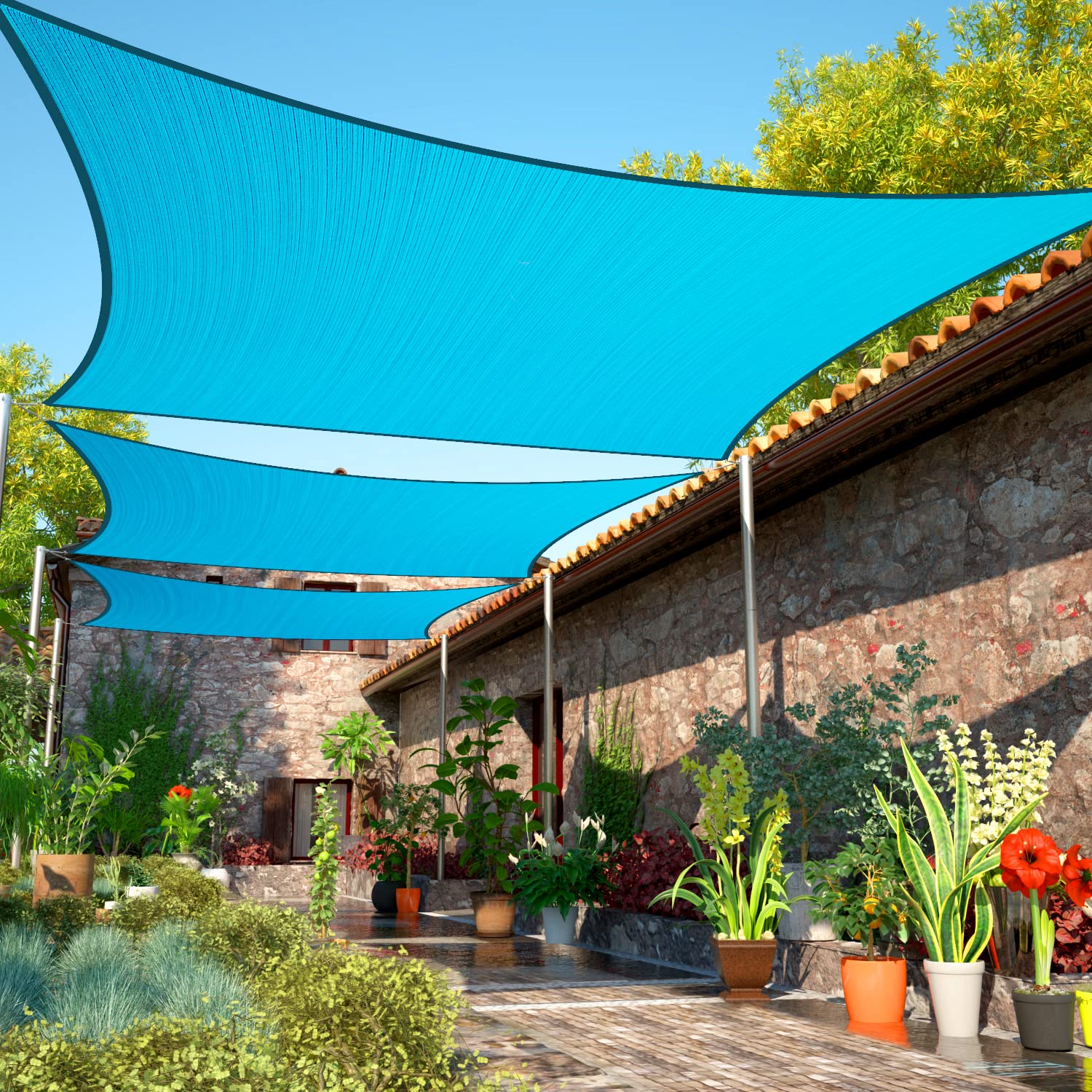 Shademart 9' X 9' Turquoise Sun Shade Sail Upf50 Square Smtapr1016 Canopy Fabric Cloth Screen, Water And Air Permeable & Uv Resi