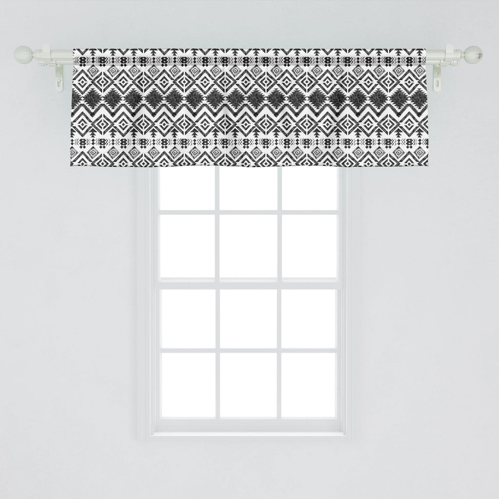 Ambesonne Tribal Window Valance Pack Of 2, Black And White Hand-Drawn Tribal Sketched Mexican Aztec And Zigzags, Rod Pocket Curtain Valances For Kitchen Bedroom, 54' X 18', Black White