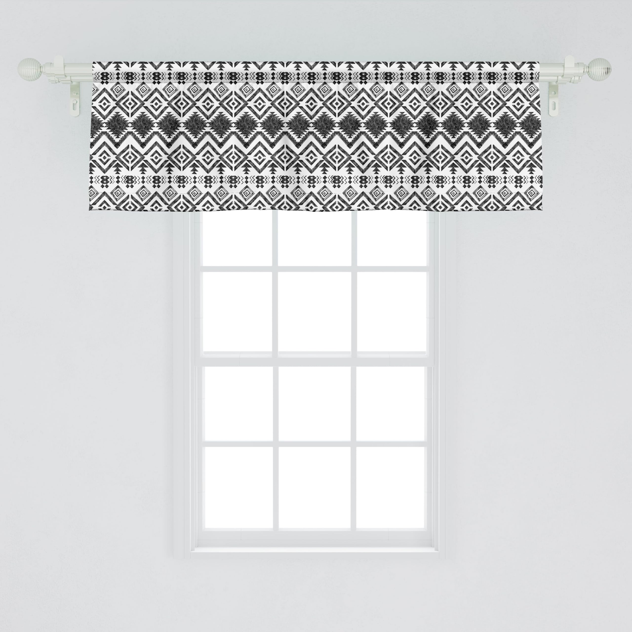 Ambesonne Tribal Window Valance Pack Of 2, Black And White Hand-Drawn Tribal Sketched Mexican Aztec And Zigzags, Rod Pocket Curtain Valances For Kitchen Bedroom, 54' X 18', Black White