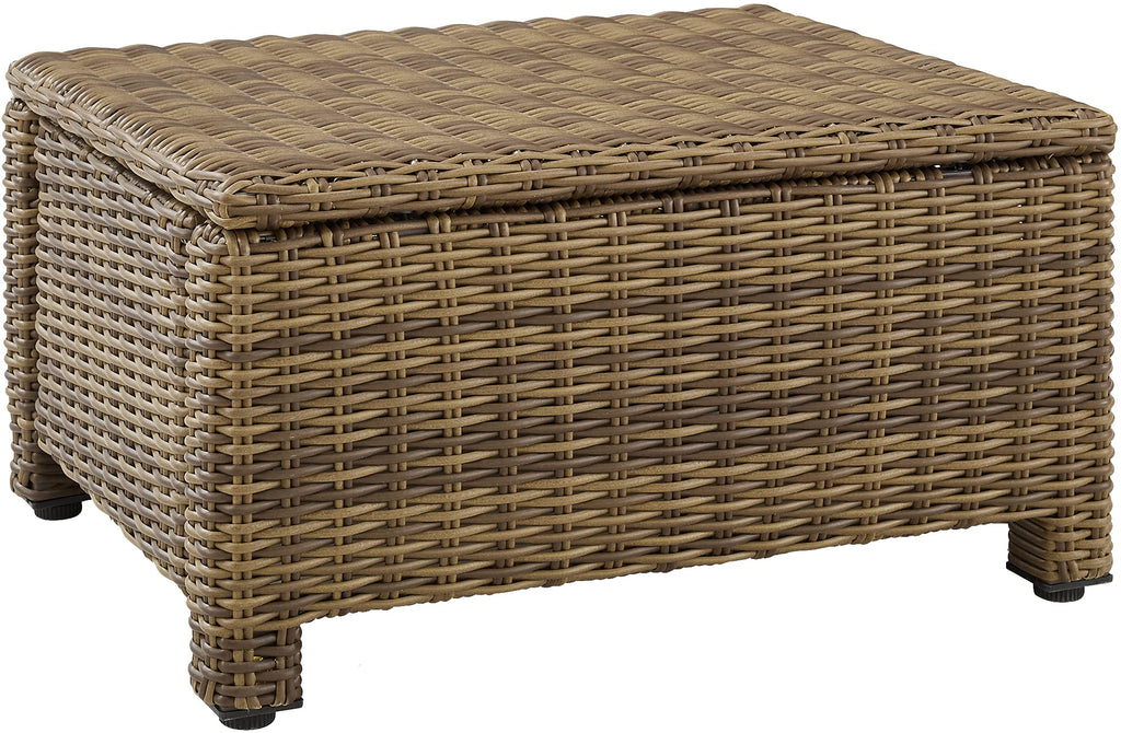 Crosley Furniture Bradenton Wicker Outdoor Ottoman Foot Rest for Patio, Deck, Porch, Brown with Navy Cushions