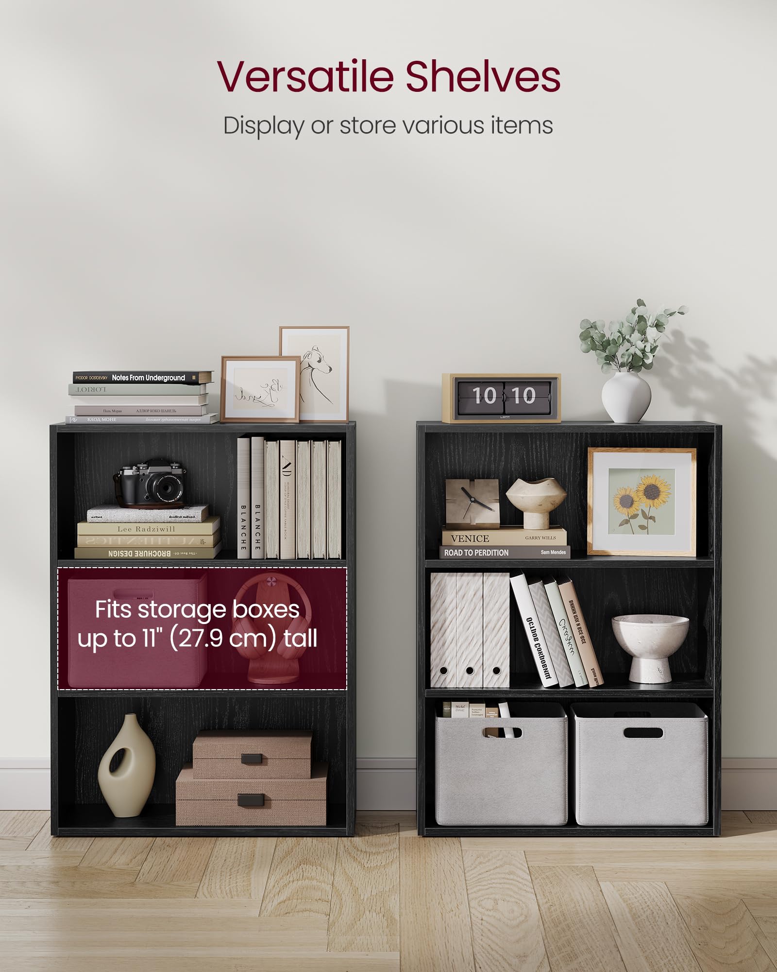 Vasagle Bookshelf, 23.6 Inches Wide, 3-Tier Open Bookcase With Adjustable Storage Shelves, Floor Standing Unit, Ebony Black Ulbc163T56