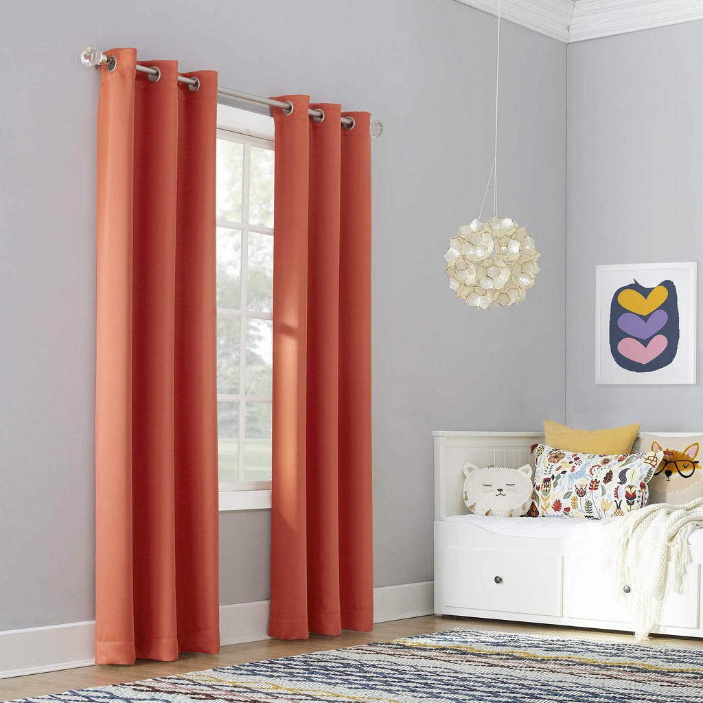 Sun Zero Riley Kids Bedroom Blackout Grommet Curtain Panel, 40' X 84', Tangerine Orange