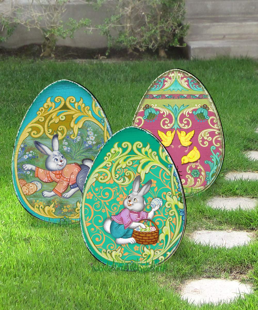 Designocracy Easter Egg Hunt Garden Decor Set of 3 by G. DeBrekht - 8198712-3M-S3