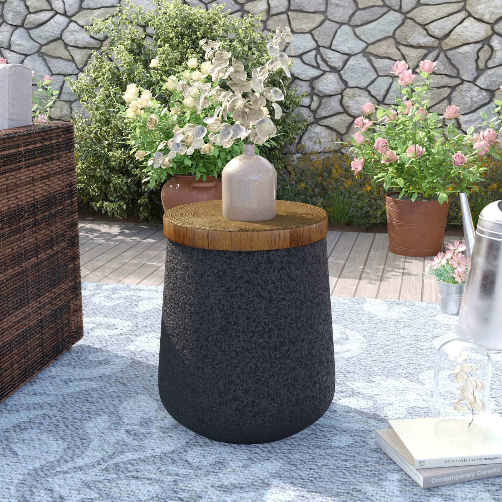 AQUILLA 16.8 Inch Tall Small Side Table, Cylinder Rustic Concrete End Table, Accent Side Table Column for Living Room