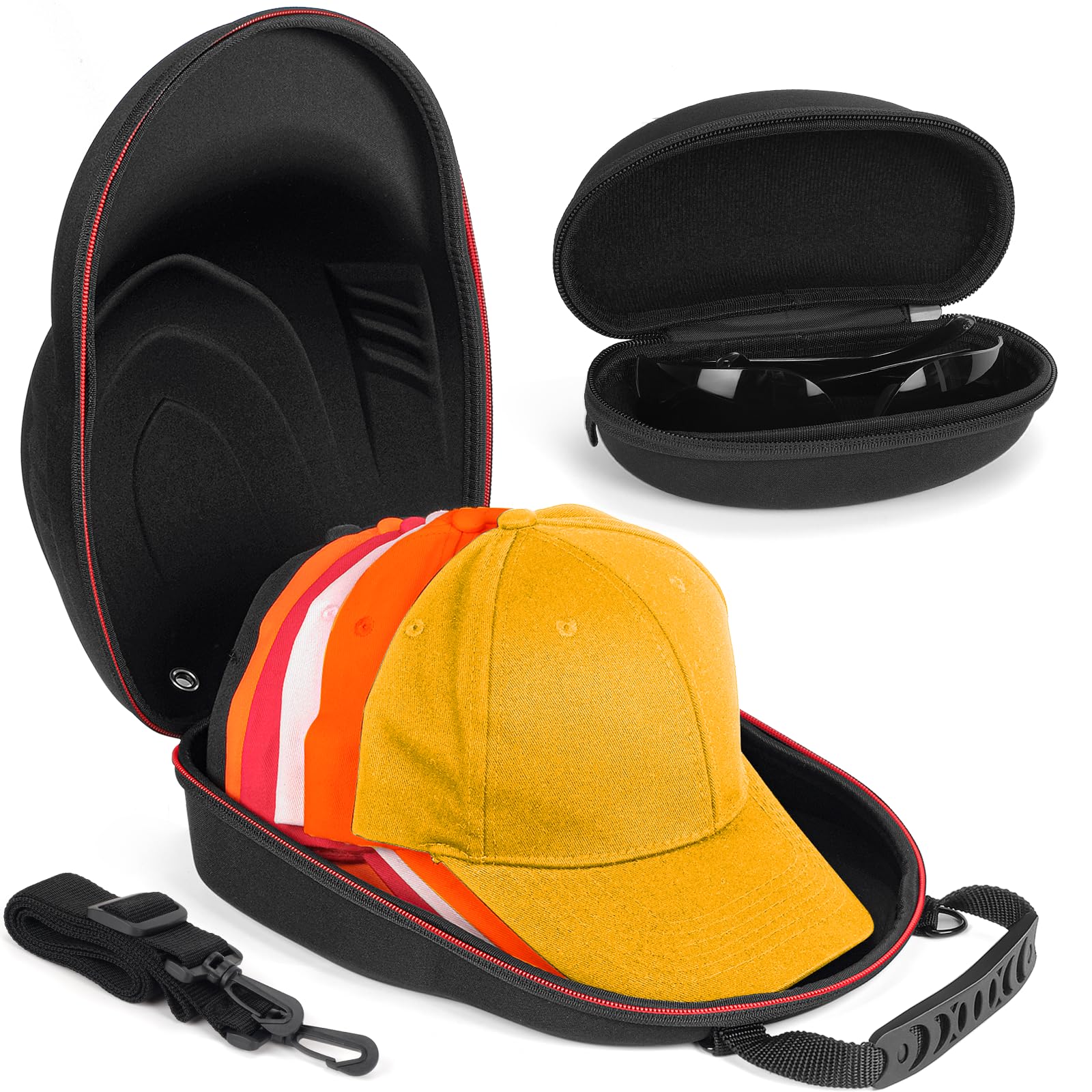Yewltvep Hat Travel Case, Hard Hat Case for Baseball Caps, Hat Carrier Storage Bag for 6-7 Baseball Hat Organizer for Travel wit