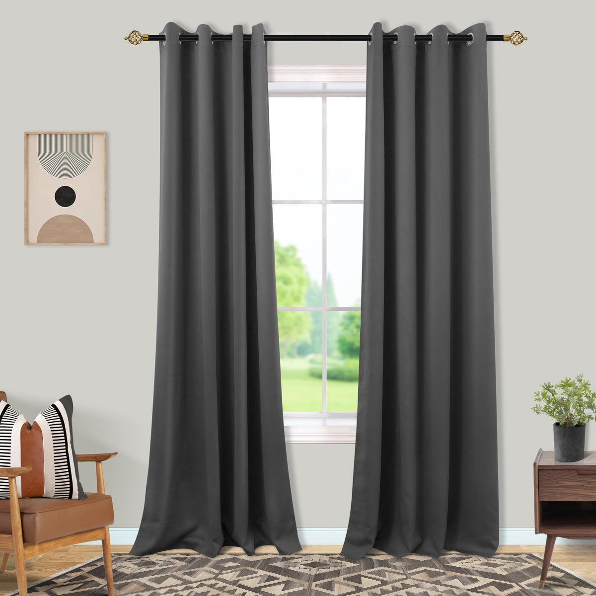 Mrs.Naturall 102 Inch Blackout Curtains,Dark Grey Curtains 102 Inches Long 2 Panels Set for Living Room,Room Darkening Curtain D