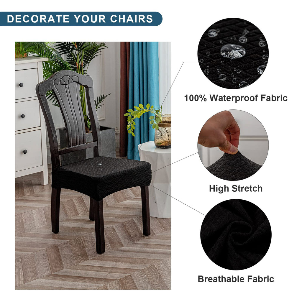 Genina Waterproof Seat Covers For Dining Room Chair Covers Waterproof Dining Chair Covers (6 Pcs-Rear-Gapped, Black)