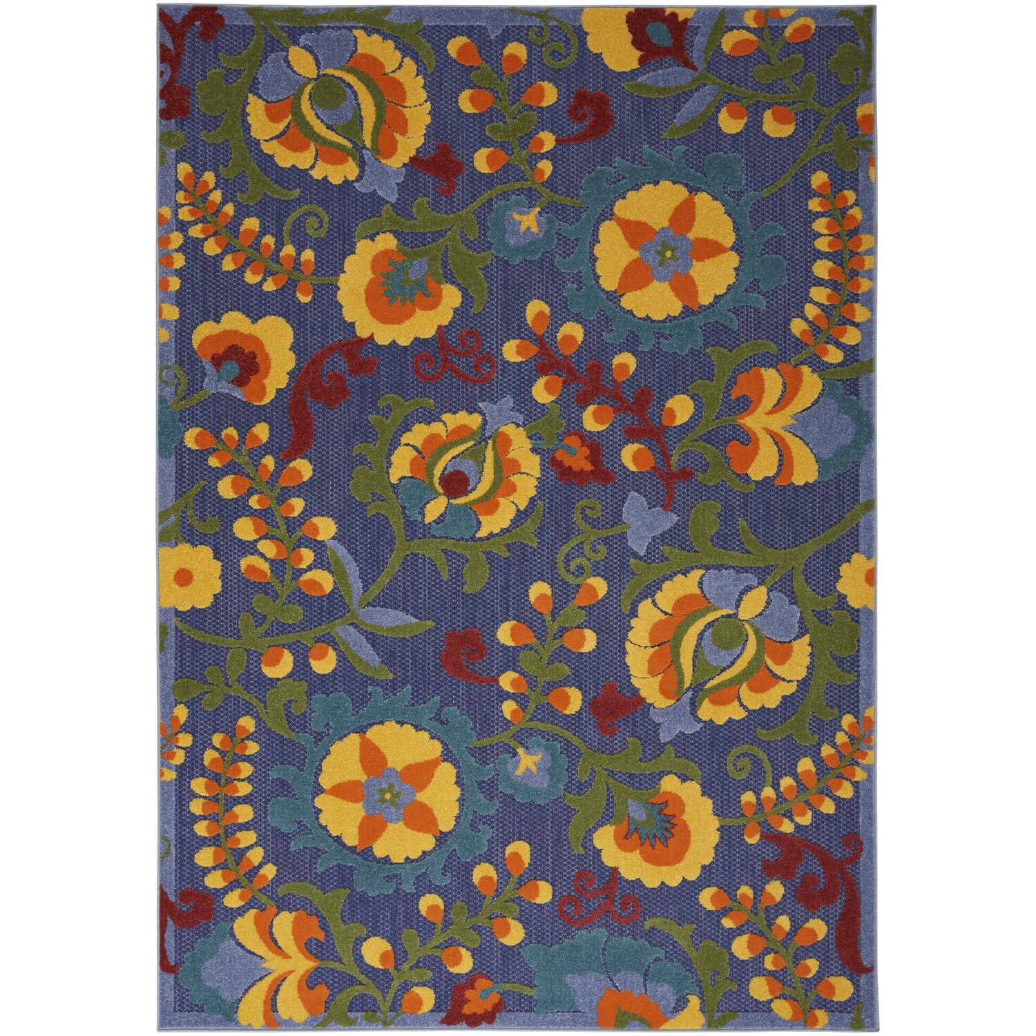 Nourison Aloha Indoor/Outdoor Modern Navy Multicolor 3'6' X 5'6' Area Rug, Easy Cleaning, Non Shedding, Bed Room, Living Room, Dining Room, Backyard, Deck, Patio (4X6)