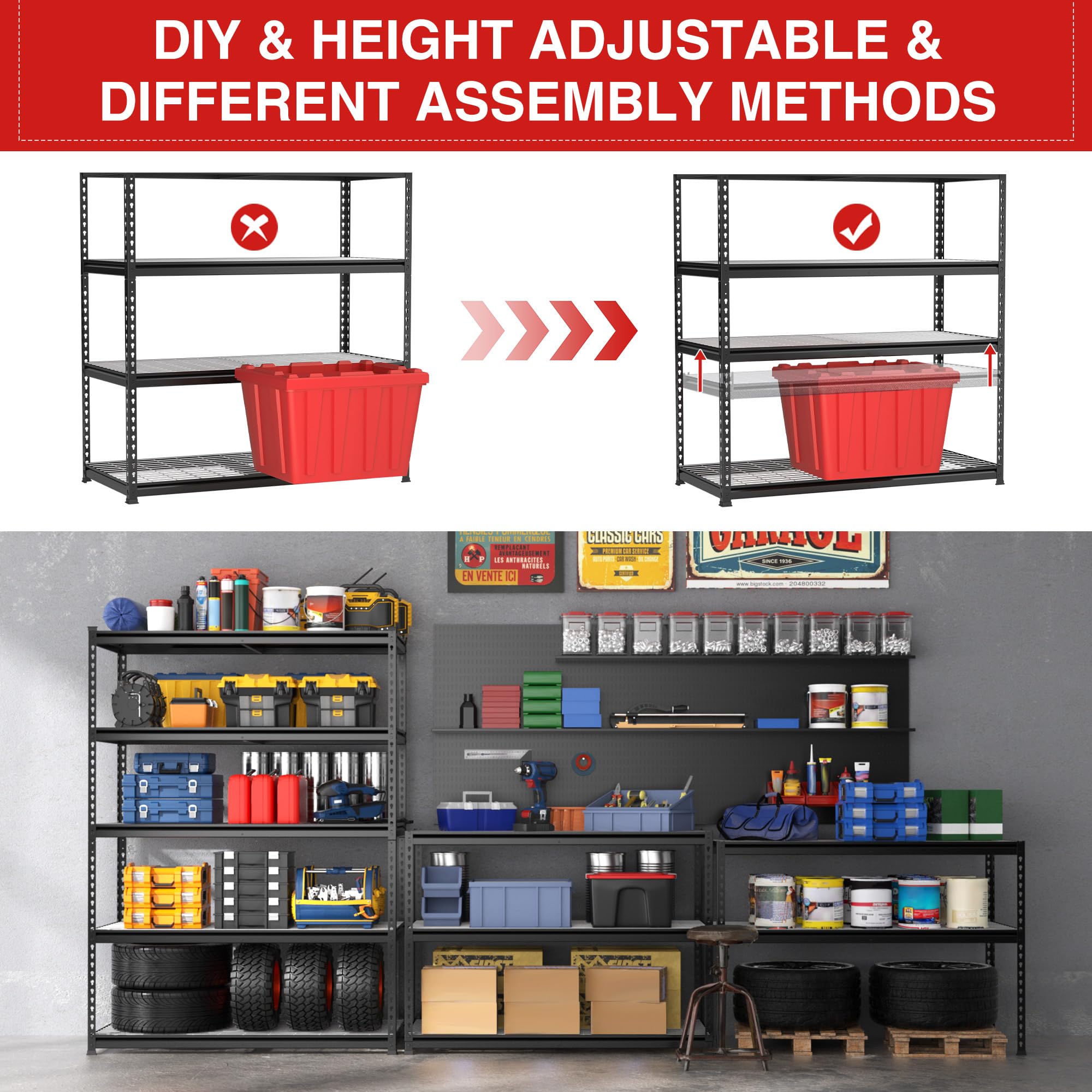 Workpro 4000 Lbs 5-Tier Metal Shelving Unit, 72”H X 48”W X 24”D, Heavy Duty Adjustable Storage Rack, For Garage, Basement, Warehouse, Workshop