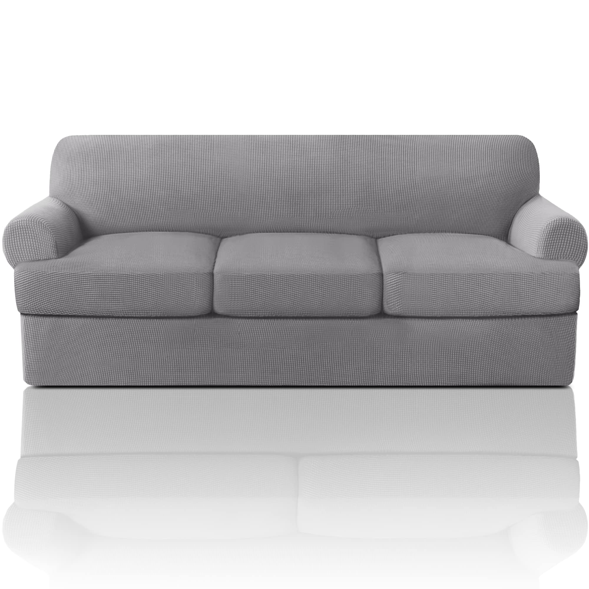 Princedeco T Cushion Sofa Slipcover 4 Pieces Sofa Covers For T Cushion Sofa Soft Couch Cover Sofa Slip Covers Furniture Covers With 3 Individual T Cushion Shape Seat Covers Machine Washable, Dove
