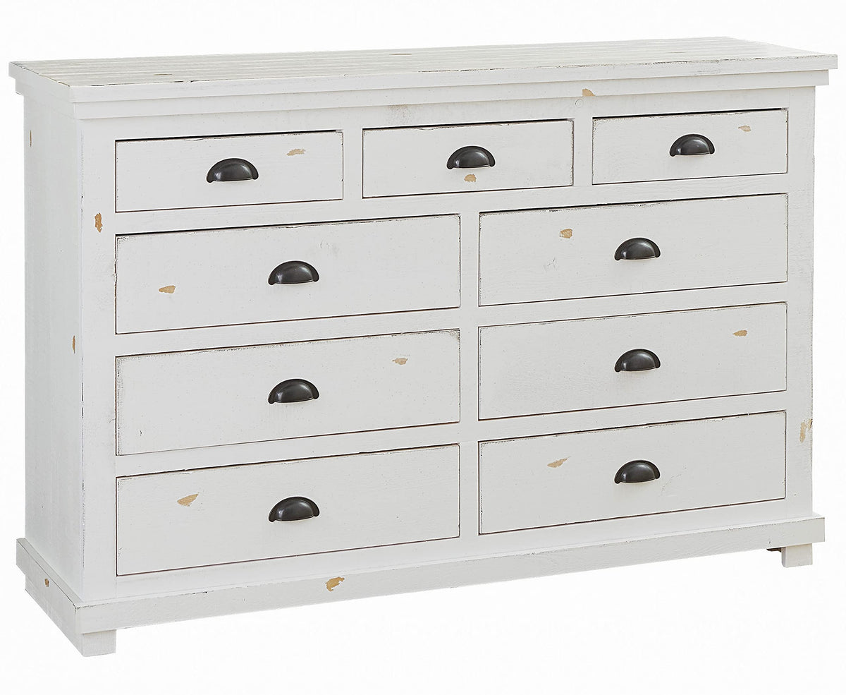 Progressive Furniture Willow Drawer Dresser, 64&quot; W X 18&quot; D X 42&quot; H, Distressed White