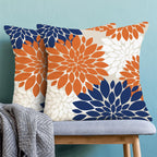 Fall Decor Pillow Covers 20X20 Inch Set Of 2 Burnt Orange Navy Blue White Dahlia Floral Decor Throw Pillows Modern Geometry Flow
